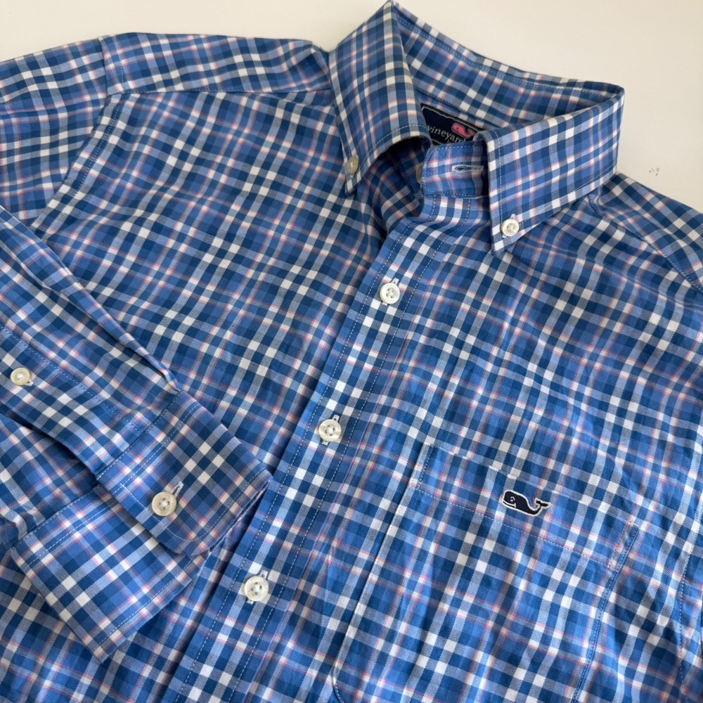 Vineyard Vines Slim Fit Tucker Shirt Blue Plaid Long Sleeve Button Men's Small